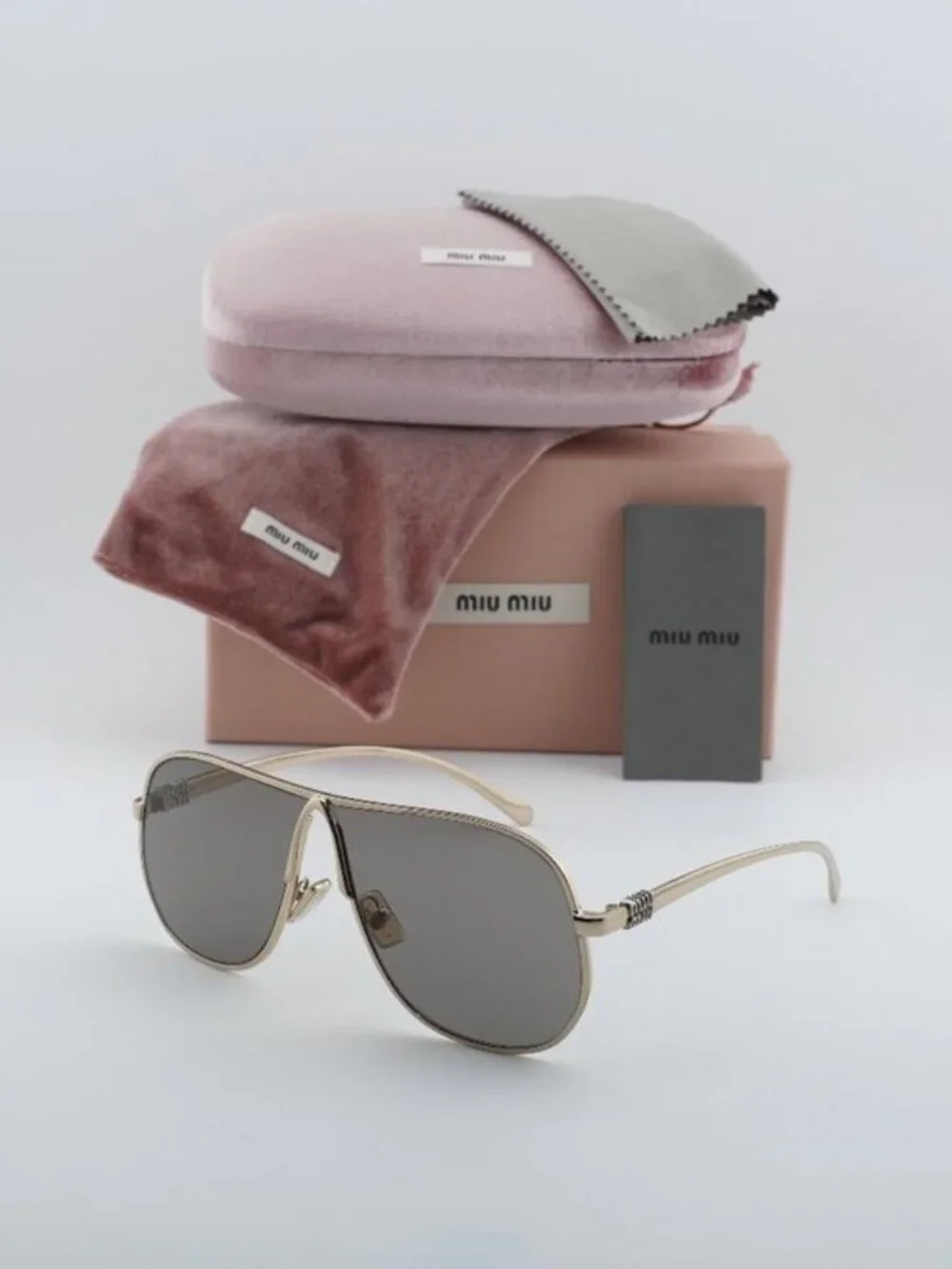Miu Miu MUA56S ZVN80Q Geometric Sunglasses – Gold/Dark Grey